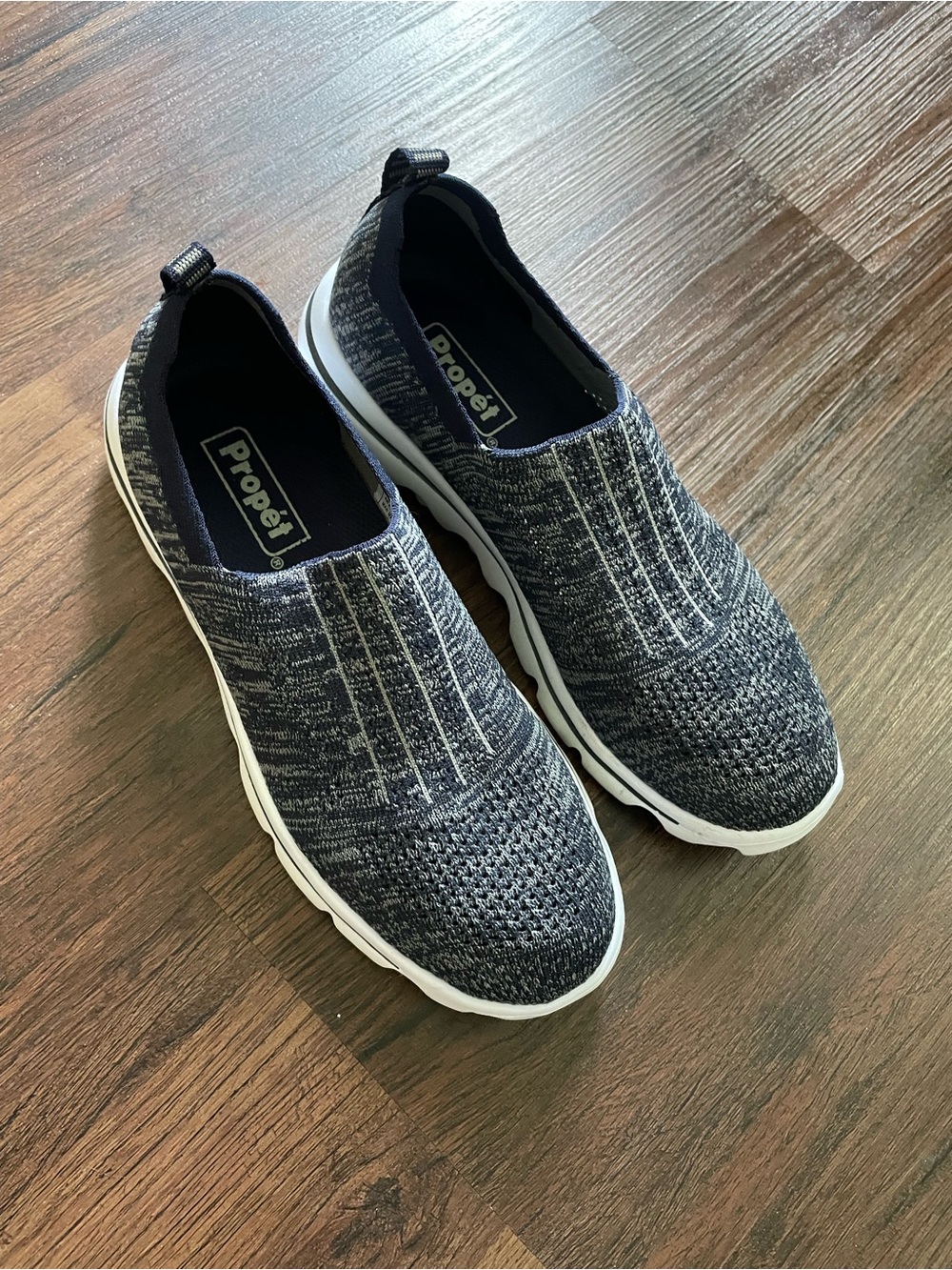 PROPET WAT024M Active Stretch Comfort Slip-on in Navy Blue Knit Mesh Shoes EUC
